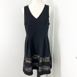 Haani XL Petite Black, Gold Floral Lace Fit and Flare Sleeveless Dress